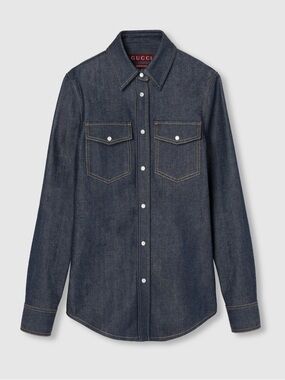 NEW Gucci Navy Blue Japanese Denim Shirt Jacket Salvage  Raw size 40